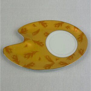 Vintage Italian Design Porcelain Gold Yellow White Saucer Feather Pattern